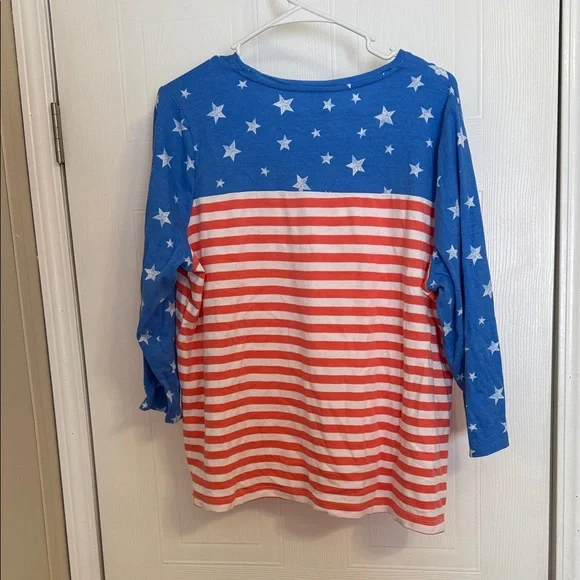 Kim Rogers Patriotic Blue and Red Long Sleeve Tee - Picture 3 of 5